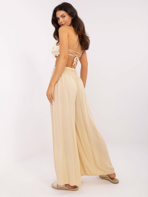 Hurtownia Beżowe szerokie spodnie na lato OCH BELLA