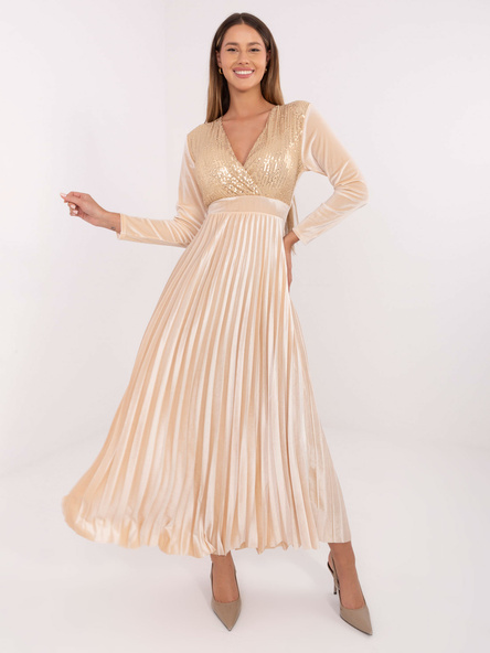 Jasnobeżowa maxi sukienka z cekinami