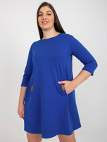Hurt Kobaltowa mini sukienka plus size z kieszeniami Dalenne