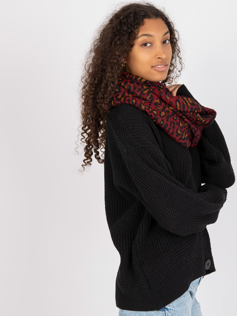 Czarno-bordowa chusta komin w zwierzęce wzory