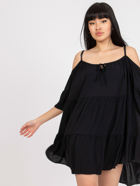 Czarna sukienka z falbaną i wiązanym dekoltem Veronique OCH BELLA