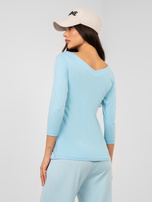 Pastelowa niebeska bluzka basic z dekoltem V RUE PARIS 