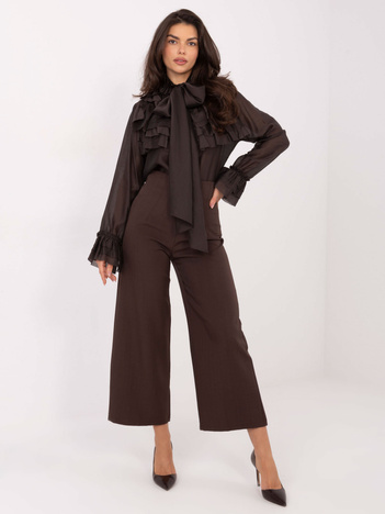 Czekoladowa elegancka koszula z kokardą