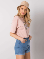 Brudnoróżowy t-shirt z printem Jasmine RUE PARIS
