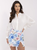 Blue-ecru short skirt-shorts with flowers.