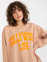 Hurt Beżowo-pomarańczowa długa bluza oversize z napisem
