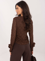 Czekoladowa elegancka bluzka z koronki