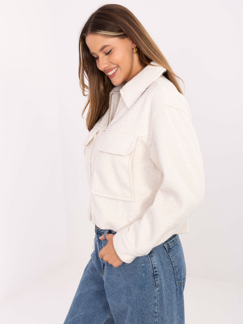 Ecru krótka kurtka boucle z suwakiem SUBLEVEL