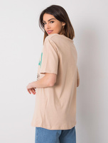 Beżowy t-shirt damski z printem Margaret RUE PARIS