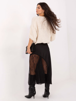 Czarna satynowa spódnica z koronką RUE PARIS 