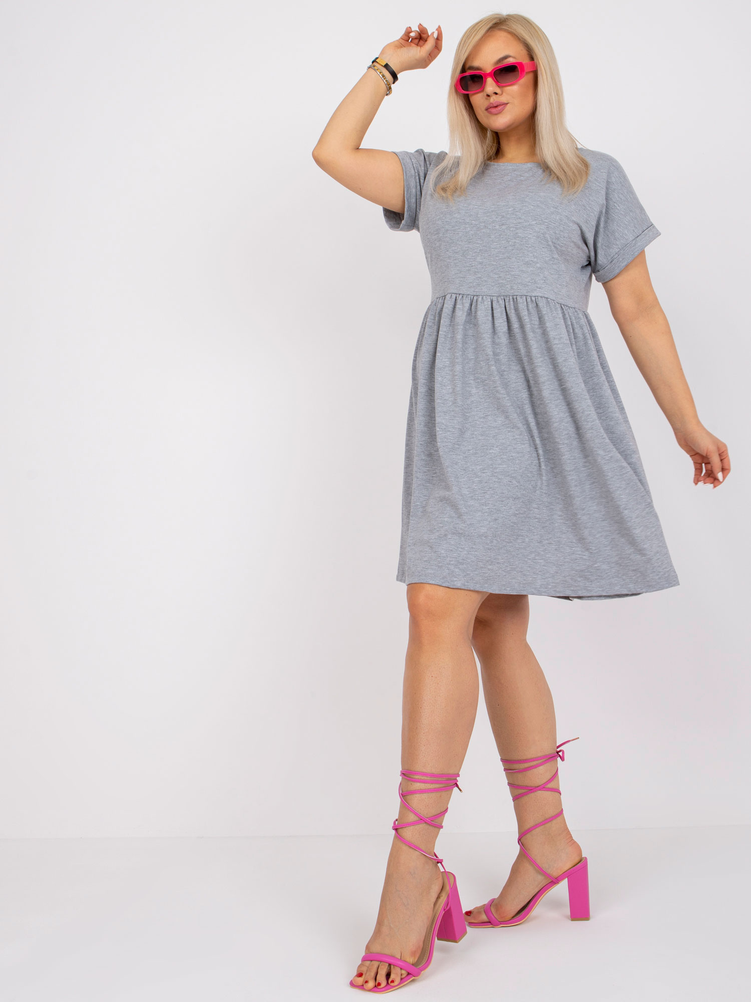 Grey Melange Cotton Plus Size Molly Dress