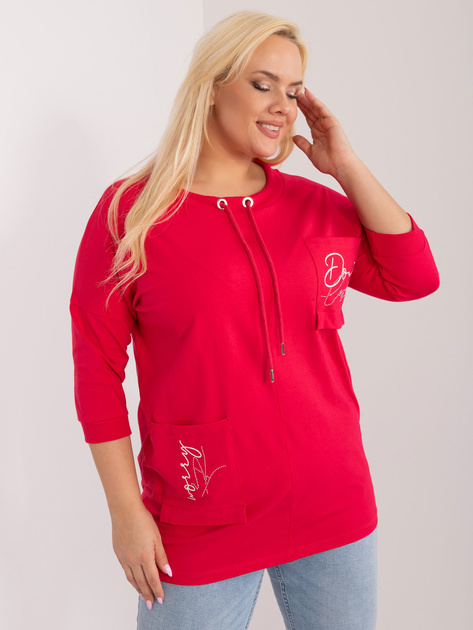 Hurt Czerwona luźna bluzka plus size z rękawem 3/4