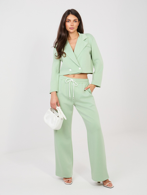 Pistacjowy dwurzędowy komplet z prostymi spodniami RUE PARIS