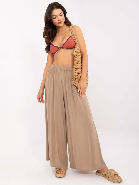 Hurt Brązowe szerokie spodnie materiałowe z wiskozy OCH BELLA