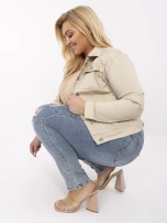Beżowa jeansowa kurtka plus size z kołnierzykiem