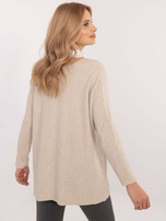 Hurtownia Beżowy sweter oversize z dekoltem V