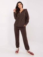 Brązowy swetrowy komplet z rozpinaną bluzą