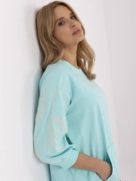Miętowa damska bluza kangurka bez kaptura