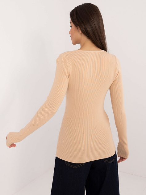 Hurt Beżowy dopasowany sweter klasyczny w prążek