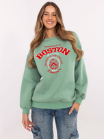 Hurt Pistacjowa bluza bez kaptura z naszywkami