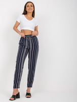 Ciemnoniebieskie letnie spodnie z materiału w paski SUBLEVEL