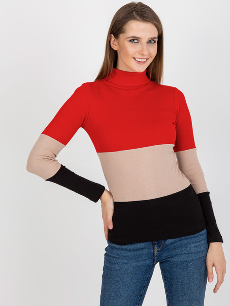 Hurt Czerwono-czarna prążkowana bluzka basic z golfem