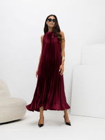 Bordowa sukienka z wiązaniem na ramieniu RUE PARIS 