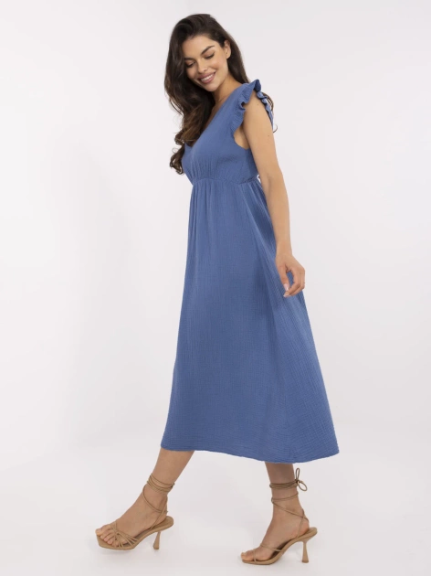Brudnoniebieska midi sukienka z muślinu