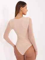 Beżowe dopasowane body z aplikacjami 