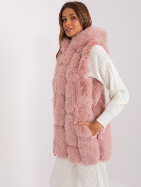 Hurt Jasnoróżowa futrzana kamizelka z kapturem