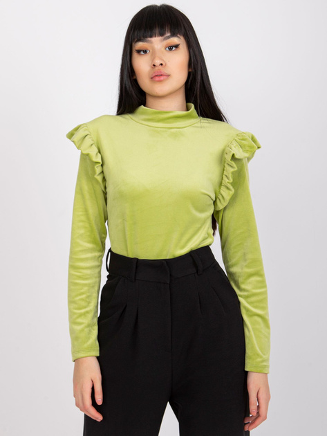 Limonkowa bluzka welurowa z falbanami Eugenie