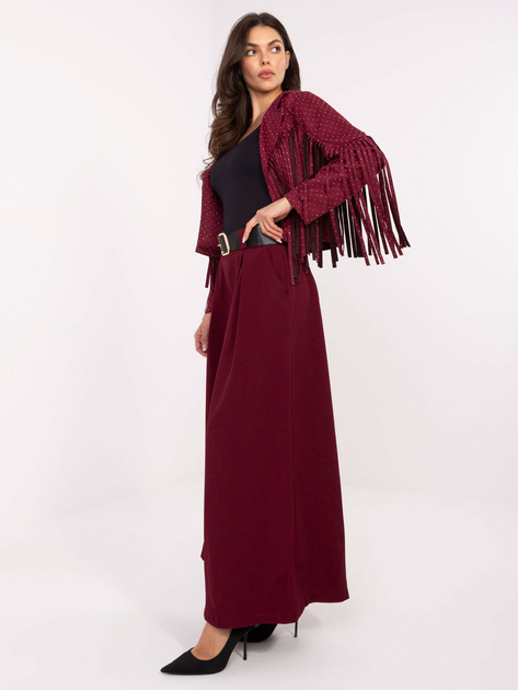 Bordowe garniturowe spodnie z szeroką nogawką