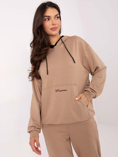 Ciemnobeżowy damski komplet z bluzą kangurką
