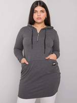 Dunkelgraues Baumwoll-Tunika Plus Size mit Kapuze Kierra.