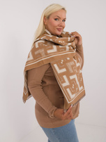 Hurt Camelowo-beżowy szal damski we wzory z wełną