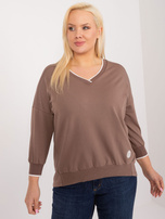 Wholesale Brown plus size blouse with ribbing.