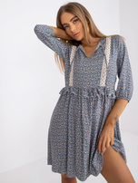 Niebieska sukienka na co dzień we wzory RUE PARIS