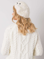 Ecru beret damski z aplikacją