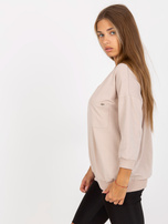 Hurt Beżowa bawełniana bluzka basic z rękawem 3/4