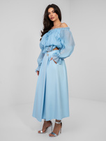 Pastelowa niebieska elegancka spódnica midi