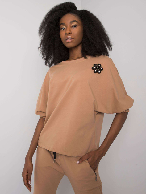 Camelowy komplet bawełniany z aplikacją Jane RUE PARIS