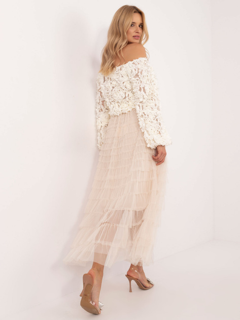 Hurt Beżowa midi spódnica tiulowa z falbanami