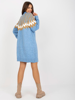 Hurtownia Niebieska sukienka z dzianiny z długim rękawem RUE PARIS 