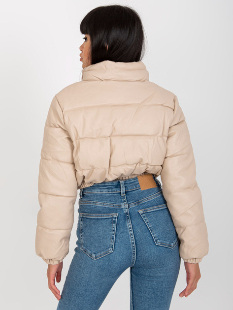 Hurt Jasnobeżowa krótka kurtka zimowa ze skóry ekologicznej