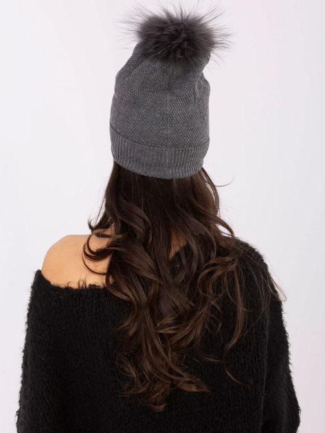 Ciemnoszara zimowa czapka z pomponem