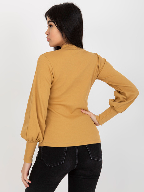 Hurt Jasnocamelowa damska bluzka basic w prążek RUE PARIS