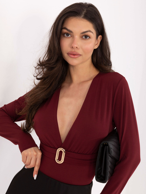 Bordowe wizytowe body z długim rękawem