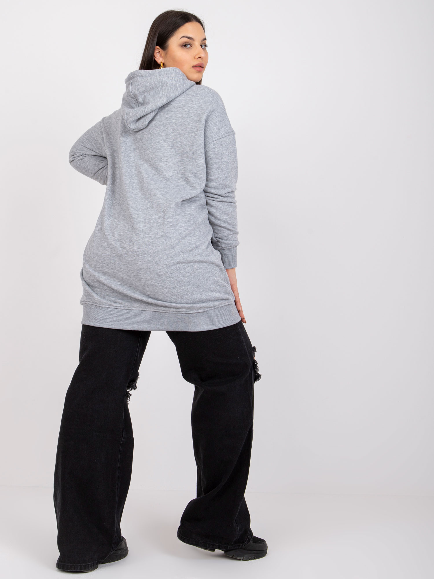 Šedá melírovaná mikina plus size s kapucňou Luna.