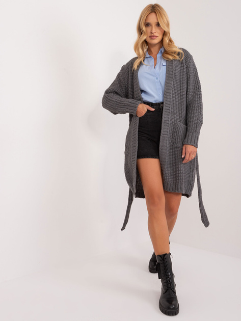 Hurtownia Ciemnoszary kardigan damski z kieszeniami