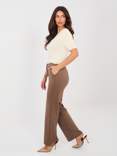 Ciemnobeżowe proste spodnie z kieszeniami RUE PARIS